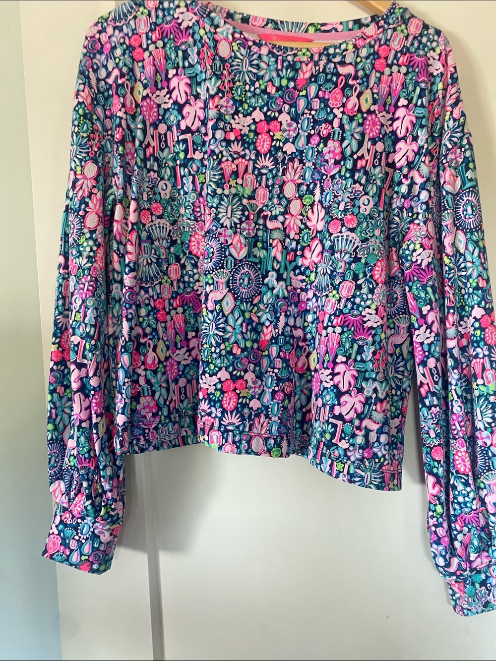 Lilly Pulitzer Multicolor Floral Print Long-Sleeve Top - Pink, Navy & Aqua